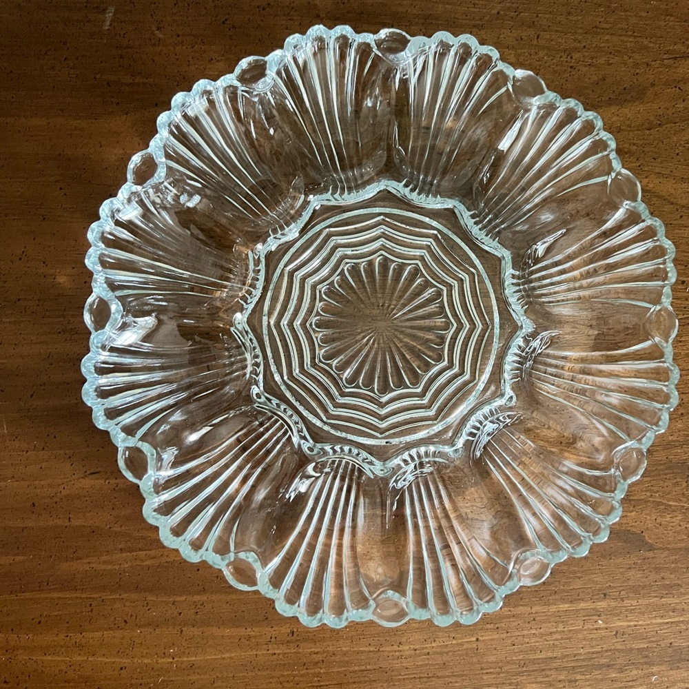 Vintage Anchor Hocking Clear pressed Glass 10” deviled egg platter